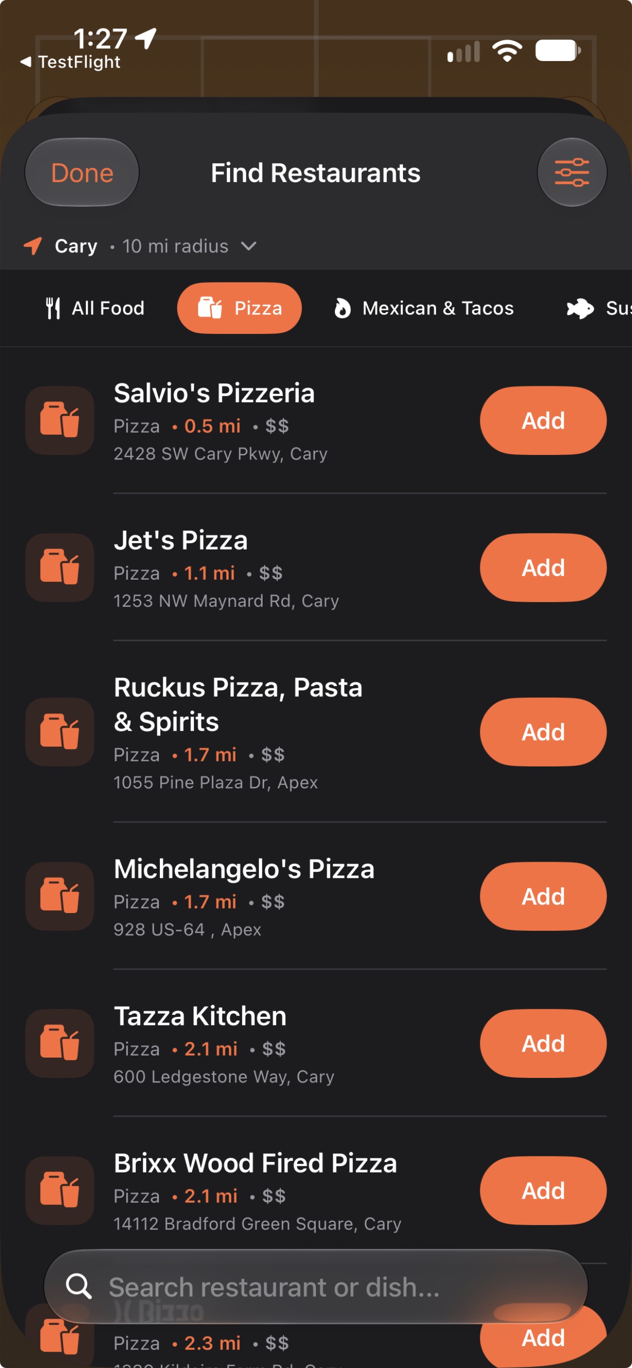 Find restaurants nearby